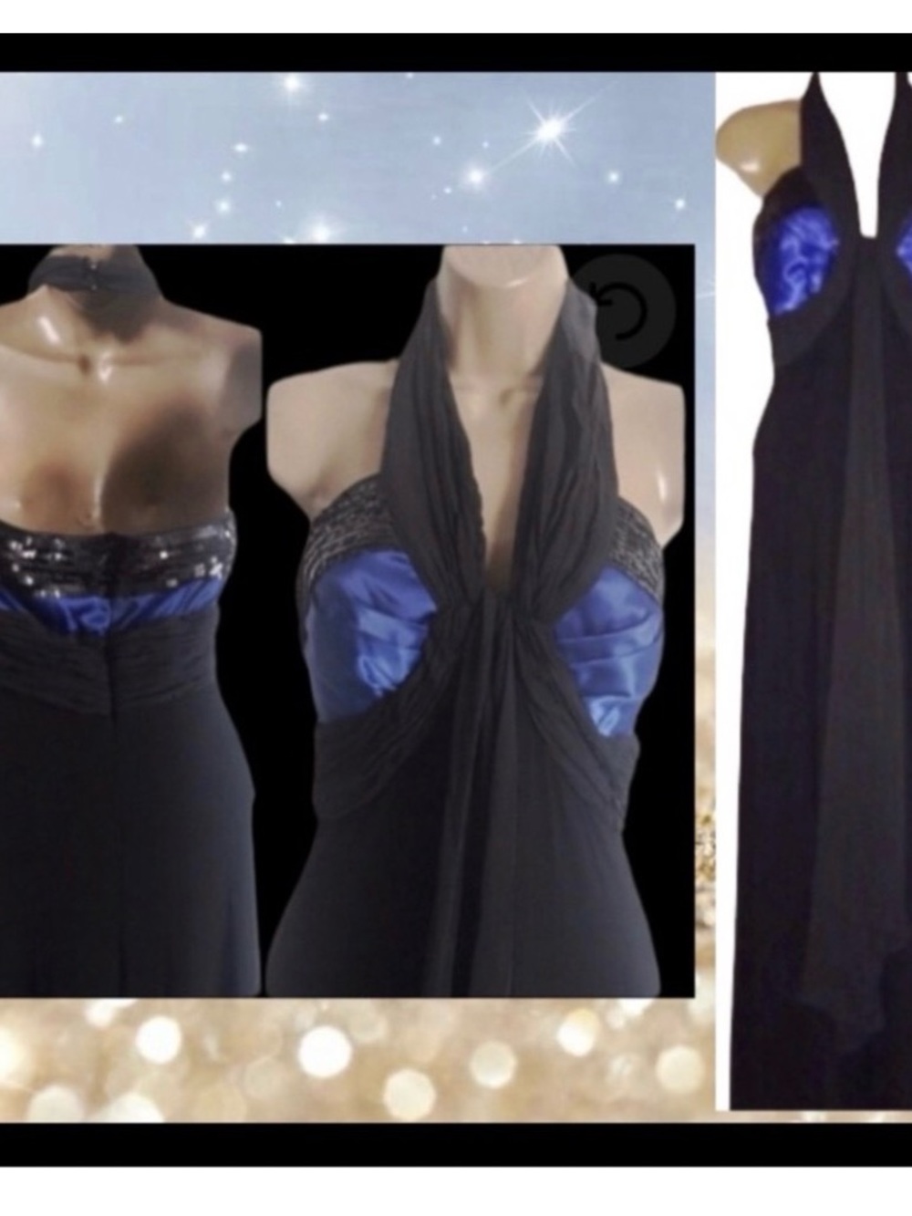 AFRA Black Maxi Dress with Royal Blue Satin Bodice